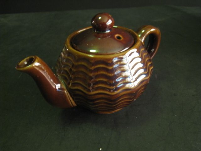 Vintage Made In Japan Brown Art Pottery Green Tea Teapot, Chip  