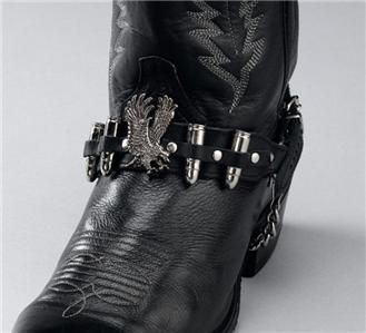 Black Leather Boot Chains Silver Eagle / Bullets NEW  