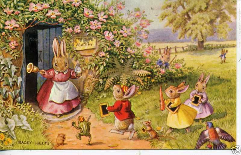 RACEY HELPS THE MEDICI SOCIETY POSTCARD DRESSED RABBITS  
