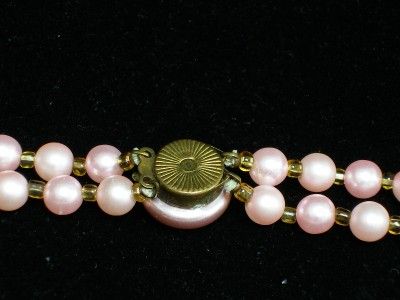   STRAND PINK PEAR AND CRYSTAL NECKLACE, PRETTY CLASP, VINTAGE  