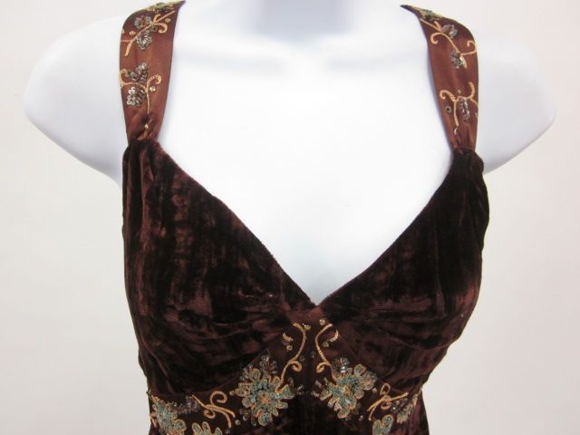 ECI NEW YORK Brown Crushed Velvet Sequin Tank Top Sz S  