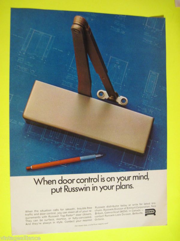 Drafting Blueprint Image w/ Russwin Door Closer 1968 Ad  