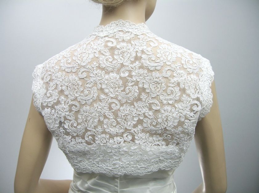 White sleeveless alencon lace bolero jacket shrug 053  