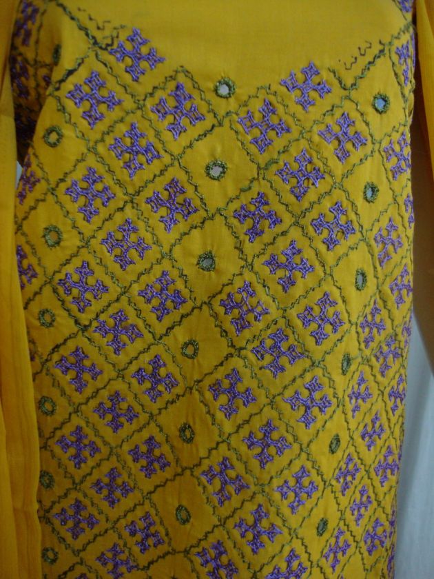 PHULKARI work cotton salwar Suit chiffon dupatta F0347  