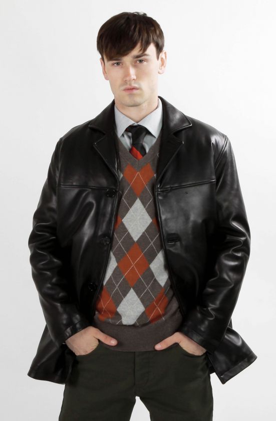 MENS PREMIUM BLACK LAMBSKIN LEATHER HIPSTER CAR COAT  