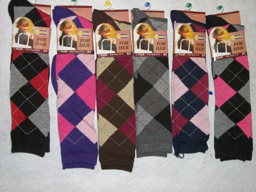 Womens Ladies Knee High Argyle Socks   gift idea for her Fun socks 12 