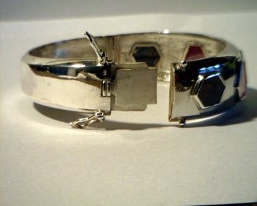 Mens Bracelet Ruby and Sapphire Crystal Handmade 925 Silver Hinged 