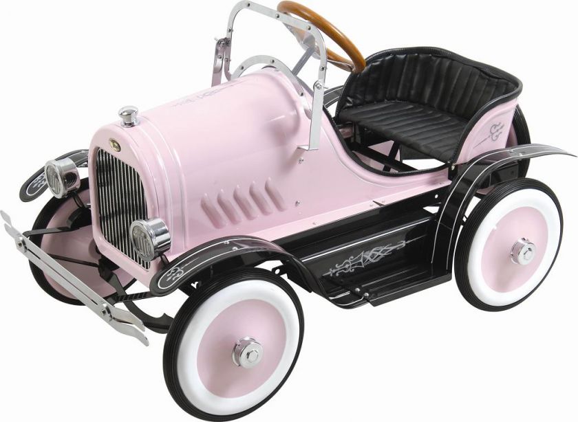   GIRLS PINK RETRO VINTAGE STYLE ROADSTER RIDE ON PEDAL CAR TOY  