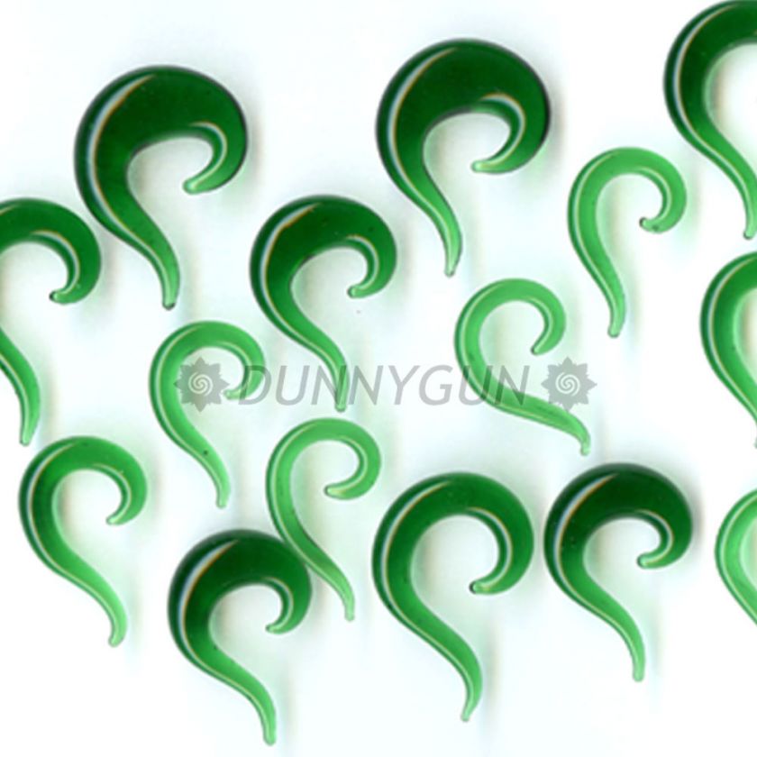 4G GREEN TAIL SPIRAL GLASS PLUGS 4 gauge pyrex stone  