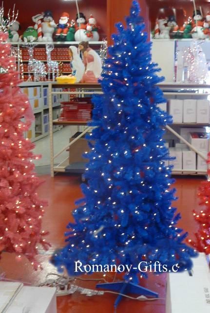   BLUE Slim Alaska Christmas Tree 7 Foot Pre lit with Hinged branches