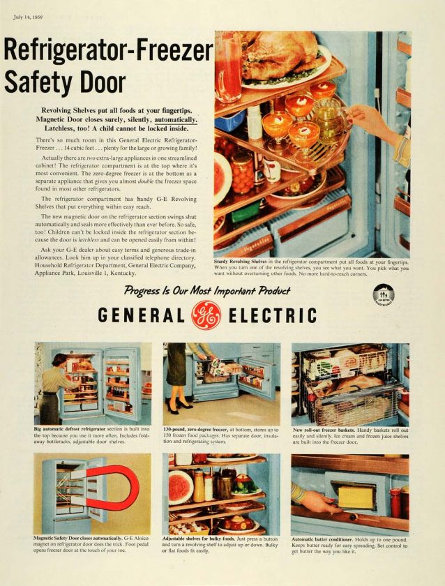 1956 Ad General Electric Co Refrigerator Freezer Food On Popscreen