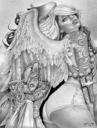 Angel Girl Mouse Lopez Sexy Tattoo Tattooed Chicano Mexican Canvas Art 