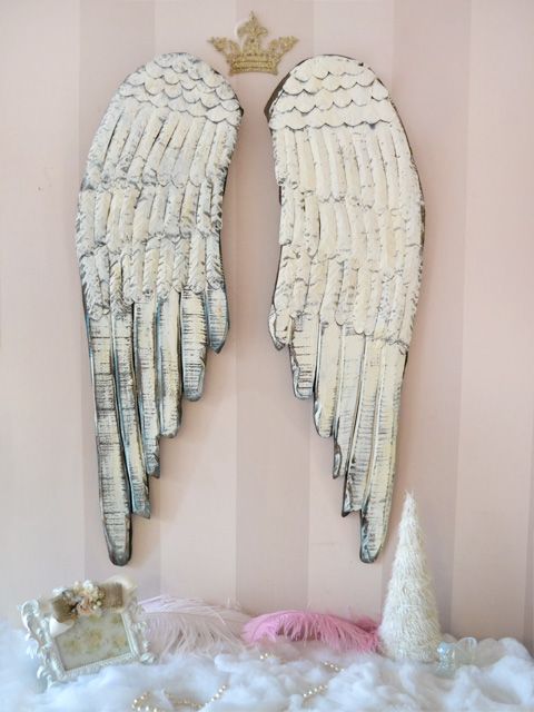 Shabby Cottage Chic Angel Wings Long White Rustic French Style Holiday 