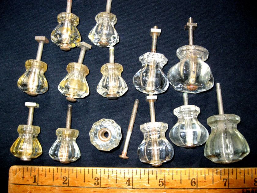 13 VINTAGE ANTIQUE GLASS DRAWER CABINET KNOBS PULLS  