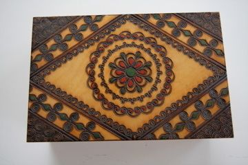 Vintage Polish Carved Wooden Jewelry Box. Carved Poland Wooden Box 