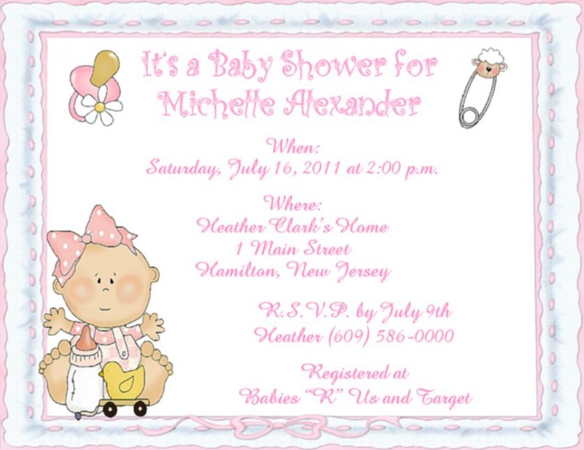 10 Baby Girls with Toys Designs Personalized Baby Shower Invitations w 