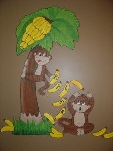 BANANA MONKEYS** w/ Palm Tree handpainted mural HUGE  