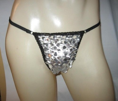 Mens THONG G String WILD SILVER See Through Holes 4TB3  