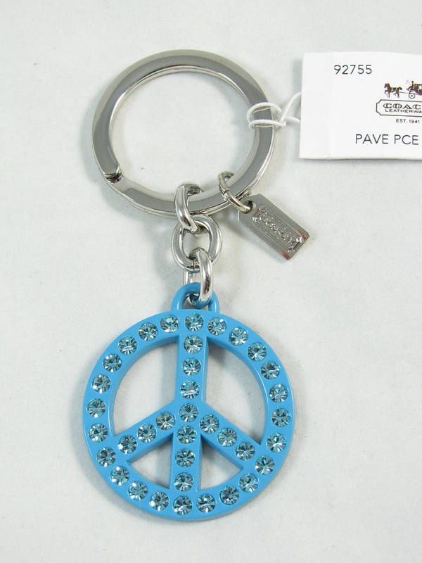 COACH Blue Crystal Pave Peace Sign KeyFob NWT  