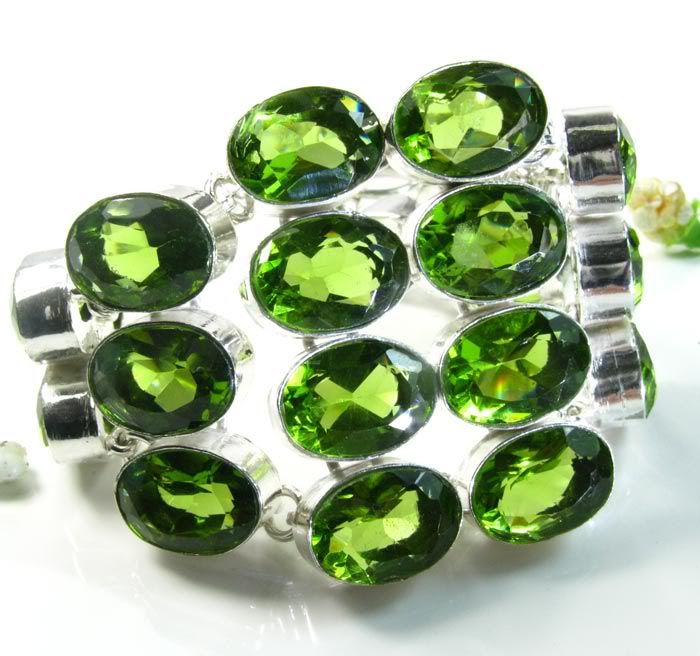 HUGE PERIDOT SILVER BRACELET 6 1/2 8; R7965  