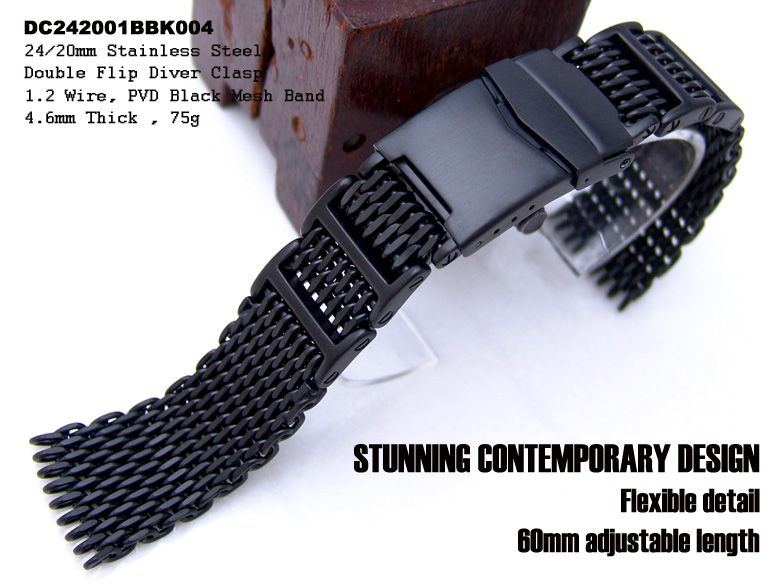 New Flexi 24mm Matte Flatten SHARK Mesh Watch Band  