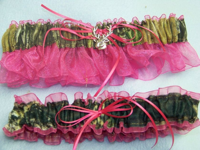 Bridal Garter Set Camouflage FUSCIA Pnk sheer MOSSY OAK  