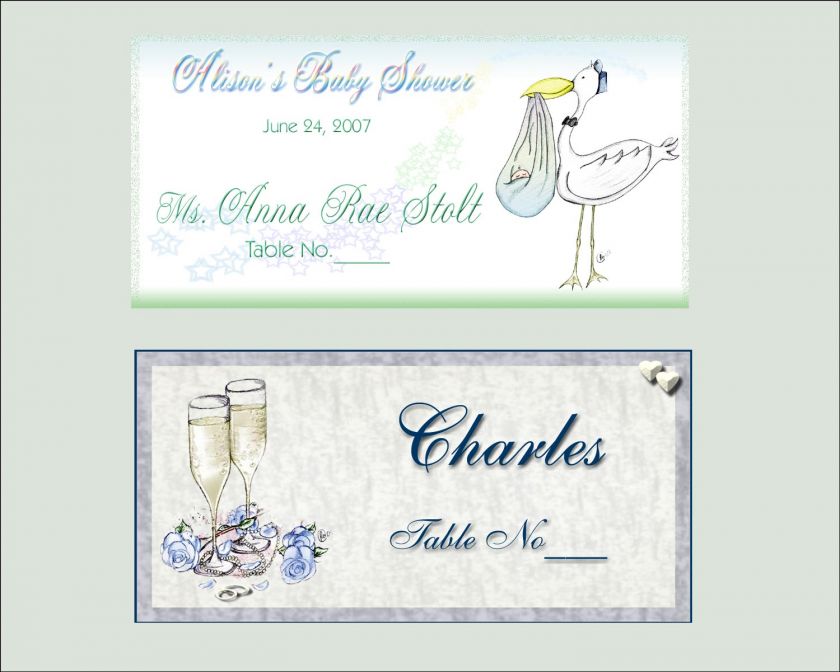 Beautiful Place Cards for your Wedding, Bridal Shower, Baby Shower 