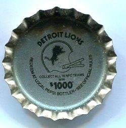 DETROIT LIONS helmet on a 1981 PEPSI BOTTLE CAP coke  