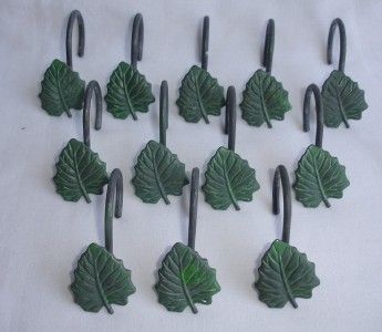 16 Lot Tan Green Ivy Leaves Fabric Shower Curtain Hooks Bathroom 