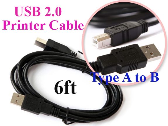   USB 2.0 Cable 6 FT Type A to B for HP Printer Scanner Computer  