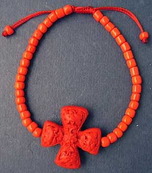 NEW DRAMATIC BOLD RED CINNABAR CROSS BRACELET  