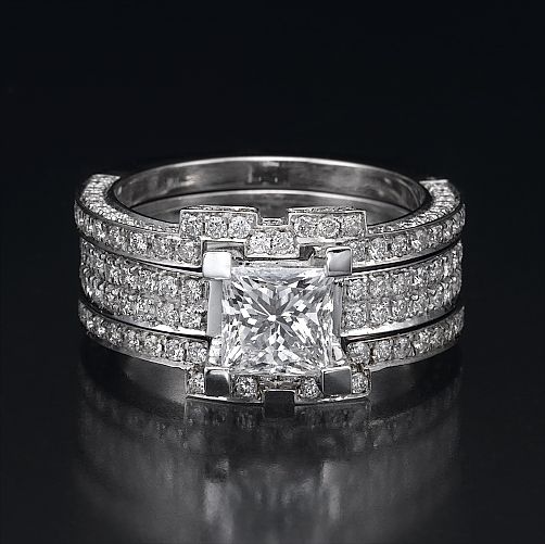 75 CT PRINCESS CUT ENGAGEMENT WEDDING BRIDAL RING SET 14KT  