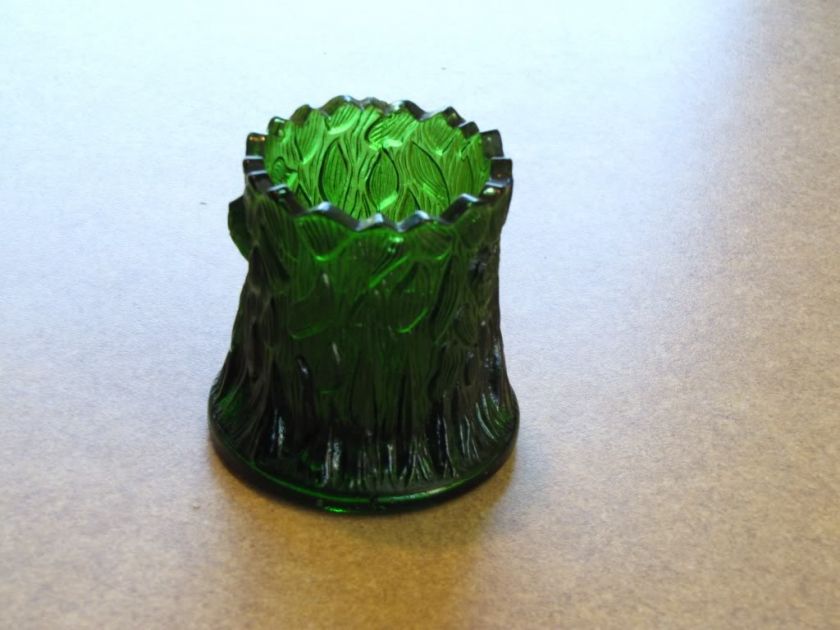 Vintage LG Wright ? Green Glass Stump Toothpick Holder EAPG  