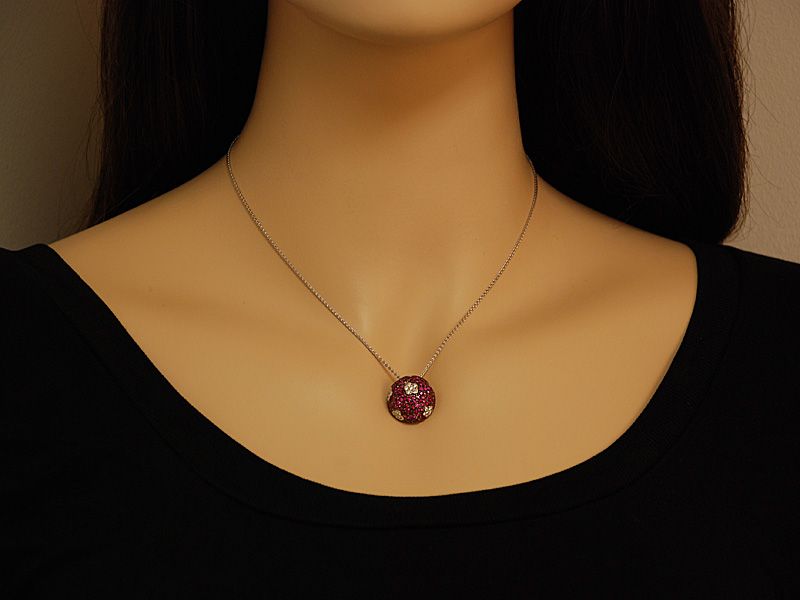 Salavetti Lovely 18K White Gold Diamond Ruby Necklace  