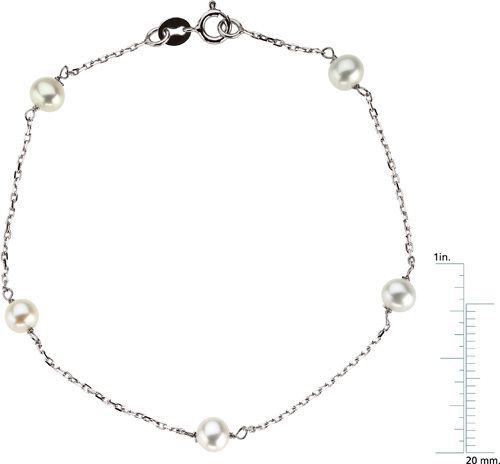 14 Karat White Gold White Pearl Station Bracelet  