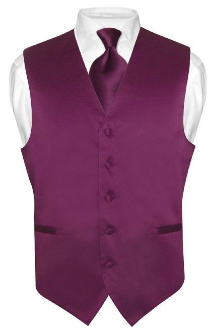 Men EGGPLANT PURPLE Dress Vest NeckTie for Suit Tux  