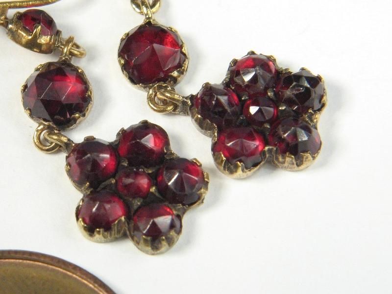 ANTIQUE BOHEMIAN GARNET GOLD DROP EARRINGS c1860 VERY PRETTY NO 