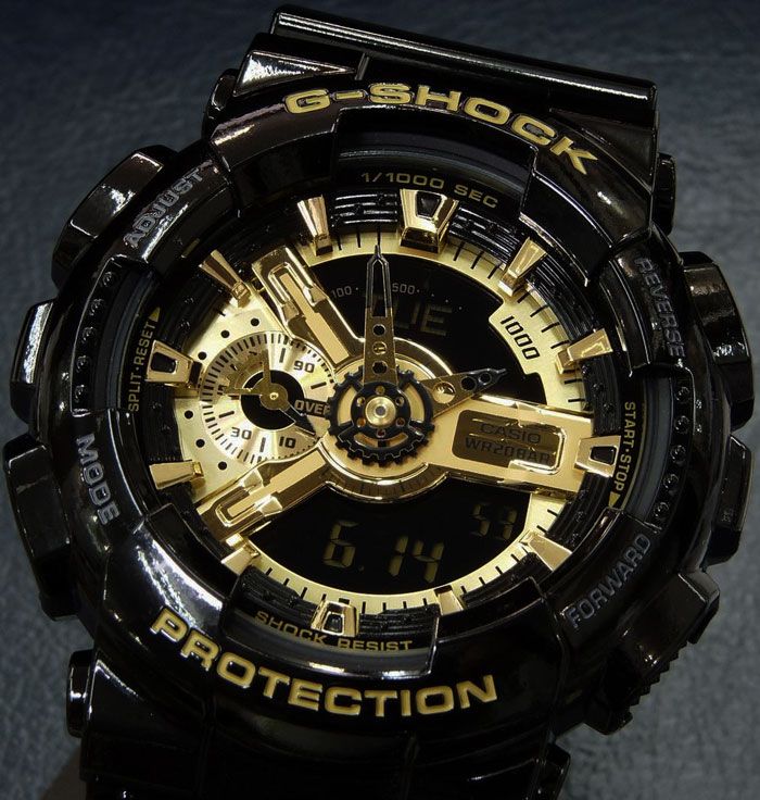 CASIO GSHOCK XL CASE ANA DIGI GOLD WATCH NEW GA110GB 1A  