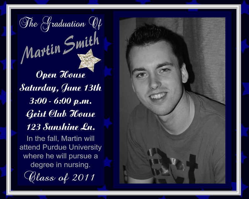 Boy Male Navy Star Graduation Open House Invitation  