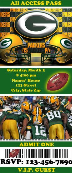 Green Bay Packers BIRTHDAY PARTY INVITATION (packers03)