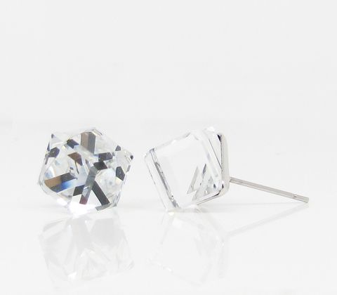 AB Moonlight Blue Diamond Crystal Ice Cube 6mm Crystal 925 Silver Stud 