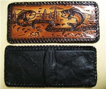 Hand made Laced Prison Wallet Tooled Leather Rebel Deer  