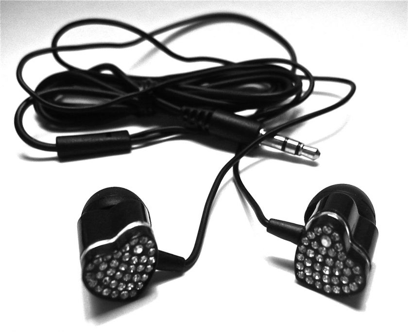 Black w/White Crystal Rhinestone iPod EarPhones Earbuds  