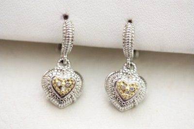 Judith Ripka Sterling Silver & 18K Gold Diamond Heart Earrings  