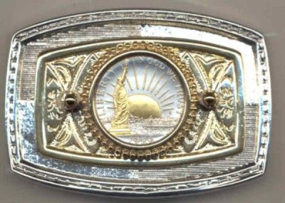 Gold/Silver Coin Belt Buckle, Statue of Liberty Half Dollar 1986 