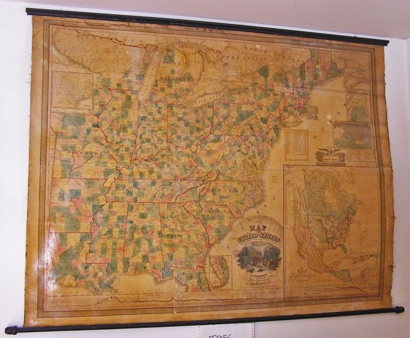 1845 Wall Map United States Phelps & Ensign 62x47 Orig  