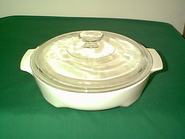 CORNING ROUND WHITE MICRO BROWNING DISH & LID MW 17 B  