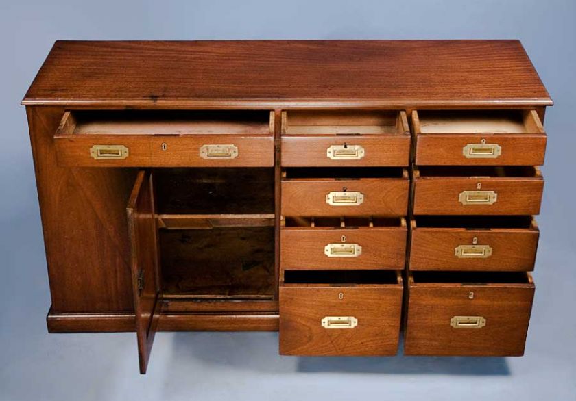 Antique Victorian Mahogany Military Style Credenza  