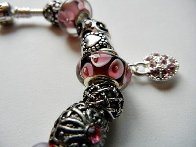 AUTHENTIC PANDORA .925 STERLING SILVER BRACELET LOVE PINK 22 CHARM 