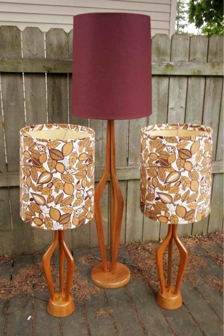 60s danish modern lamp set   restored w/custom shades  